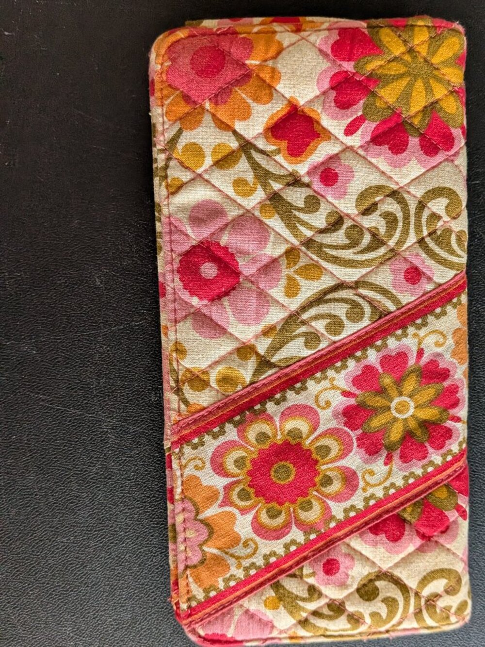 Vera Bradley Folkloric Quilted Wallet Organizer Pink Orange Retired Floral